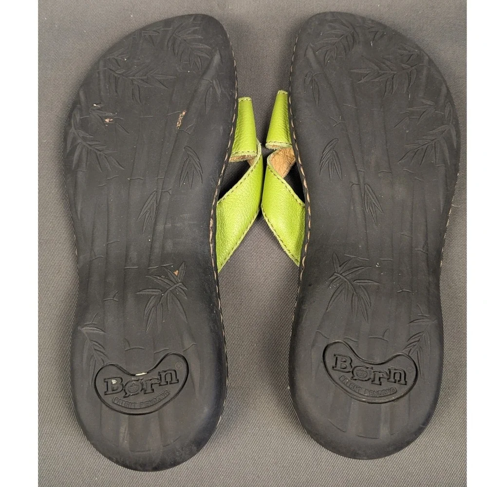 8 Born Chartreuse Acid Lime Green Leather Thong Sandal Slide Comfort Flat Women - Picture 6 of 7